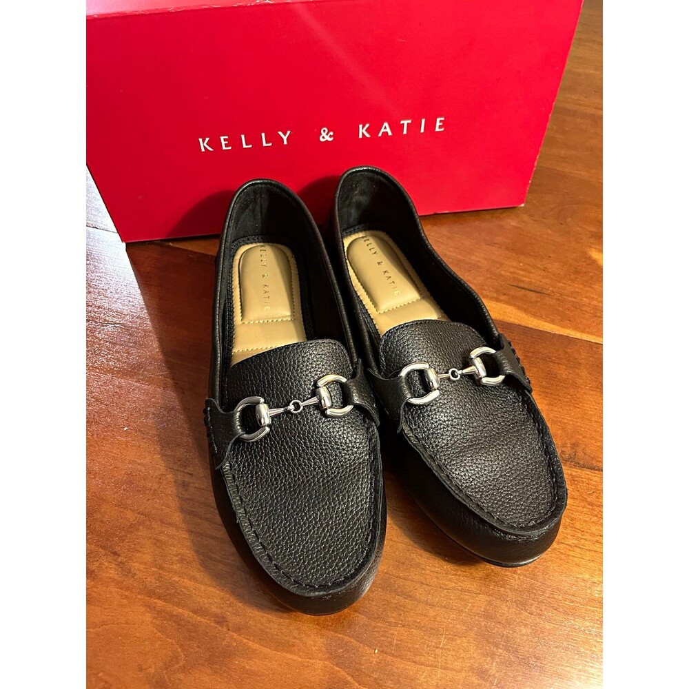 NIB Kelly & Katie Women's Black Leather Slip-On Loafer Flats Bit Comfort 7.5